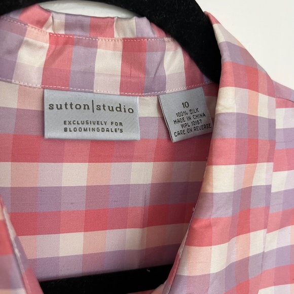 Sutton Studio 100% Silk Button Down Purple & Pink Bloomingdale's Exclusive - Picture 4 of 4